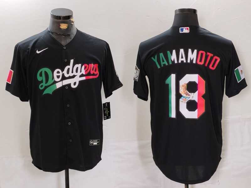 Mens Los Angeles Dodgers #18 Yoshinobu Yamamoto Black Mexico Cool Base Stitched Jersey Dzhi